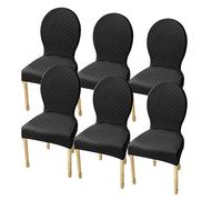 Set of 6 Modern Dining Room Chair Slipcovers Oval Design for Small/Large Chairs Black Fabric Arm Free Covers with Solid Wood Legs Perfect for Kitchen/Bedroom Decor.
