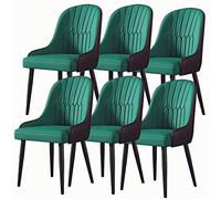 Set of 6 Modern Green Leather Dining Chairs with High Back Soft Padded Seat Sturdy Steel Legs Armrests Perfect for Home & Restaurant Use