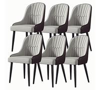 Set of 6 Modern High Back Leather Dining Chairs with Soft Padded Seat Stable Steel Legs Armrests Perfect for Home & Restaurant Use (Color: Gray Size)