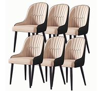Set of 6 Modern Leather Dining Chairs High Back Padded Soft Seats Stable Steel Frame with Armrests Perfect for Home & Restaurant Light Pink Color