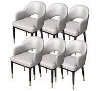 Set of 6 Modern Light Grey Litchi Leather Dining Chairs - Stylish Accent Chairs for Kitchen Living Room Home Office & Leisure Use