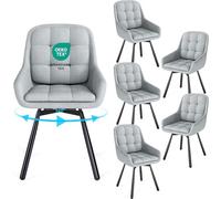 Set of 6 Modern Swivel Dining Chairs with Armrests 360° Rotation Upholstered Seat Metal Legs Light Gray Comfortable Kitchen & Living Room Seating