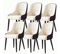 Set of 6 Modern White Leather Dining Chairs with High Back Soft Padded Seat Armrests and Sturdy Steel Legs for Home and Restaurant Use