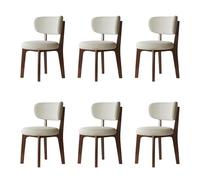 Set of 6 Modern Wooden Dining Chairs - Classic Cotton & Linen Upholstered Removable and Washable Covers for Kitchen & Restaurant, Walnut & Off-White Finish
