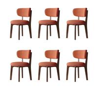 Set of 6 Modern Wooden Dining Chairs - Classic Cotton & Linen Upholstered Removable & Washable Covers for Kitchen & Restaurant - Walnut & Orange