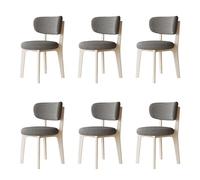 Set of 6 Modern Wooden Dining Chairs - Classic Cotton & Linen Upholstered Removable & Washable Covers for Kitchen & Restaurant - Cream White & Dark Gray