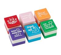 Set of 6 Motivational Square Stamps for Teachers and Children, Children, Assorted Colours, Safe and Durable, 25 mm x 15 mm, for Stimulation and Fun in Learning (6, Spanish)