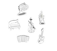 Set of 6 Music Themed Brooch Pins Enamel Musical Notes Guitar Violin Piano Brooches Breastpin Instruments Lapel Pins for Birthday Girls Boys Scarf Backpack Badges Accessories Gift (White)