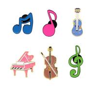 Set of 6 Music Themed Brooch Pins Enamel Musical Notes Guitar Violin Piano Brooches Breastpin Instruments Lapel Pins for Birthday Girls Boys Scarf Backpack Badges Accessories Gift (Multicolor)
