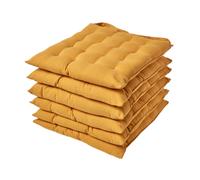 HOMESCAPES Mustard Yellow Seat Pads for Dining Chair, Set of 6 100% Cotton Chair Pads with Straps, 40x40 cm