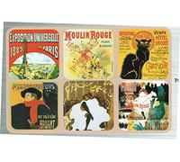 Set of 6 New Cork Back Coasters Paris Scenes Chat Noir Moulin Rouge Eiffel Tower