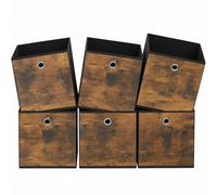 SONGMICS Storage Box, Set of 6, 33x33x33cm, Rustic Brown and Black