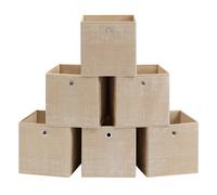 Set of 6 Non-Woven Fabric Storage Boxes with Handles, Sand Beige