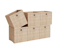 Set of 6 Non-Woven Fabric Storage Boxes with Handles, Sand Beige
