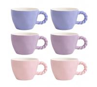 Set of 6 Pastel New Bone China Mugs 260ml - Pink, Lilac & Blue Tea Coffee Cups with Twisted Handle Design - Dishwasher & Microwave Safe Mug Set 10cm x 8cm for Home Kitchen Office Use