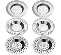 (Set of 6 Pcs) 3 Sizes Kitchen Sink Strainer Hair Catcher for Shower Drain Cover Sink Plug Strainer for Drainer Protector Blocker Filter Bath Plug Hole Cover Sink Sieve Strainer Metal