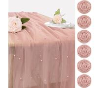 Set of 6 Pearl Valentine's Day Table Runner 29 x 120 Inch Dusty Pink Boho Rustic Tulle Fabric Lace Table Runners for Bridal Shower Birthday Party Wedding Arch Dessert Table Decor(Dusty Pink)