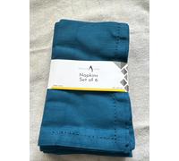 Set of 6 PENGUIN HOME 50 x 50 cm Hemstitched Cotton NAPKINS Teal Blue Turquoise