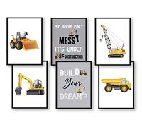 Set of 6 pictures construction vehicles excavator crane children's room decoration picture boy baby room poster DIN A4 truck construction site forklift roller car vehicle decoration