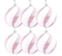 Set of 6 Pink Sequin Christmas Tree Ornaments 8cm Balls for Holiday Window Decoration(C)