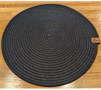 Set of 6 Placemats 6 Coasters Round Oval Place Table Mats Woven Hand Made Knit (Black, Round Placemats)