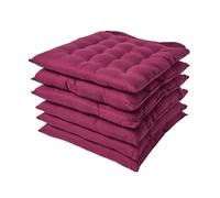 (Set of 6, Plum) Plain Seat Pad with Button Straps 100% Cotton