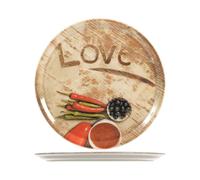 Set of 6 porcelain pizza plates, Love decoration, diameter 33 cm Saturnia