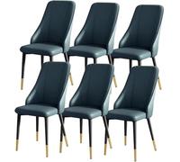 Set of 6 PU Leather Dining Chairs High Backrest Soft Padded Seat Sturdy Metal Legs Stylish Dark Green & Gold for Kitchen & Dining Room