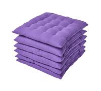 (Set of 6, Purple) Plain Seat Pad with Button Straps 100% Cotton