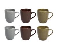 Set of 6 Reactive Glaze Coffee Mugs - Green Brown Grey Blue Tea Cups Latte Cappuccino Hot Chocolate - 330ml Contemporary Design Durable Stoneware Material Mug Set Olive Gloss Speckled