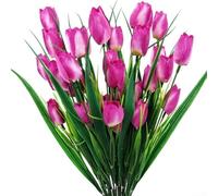 Set of 6 Realistic Artificial Tulips, Soft Silk Faux Flower Stems for Indoor Outdoor Wedding Party Decor, 35cm Plastic Greenery(F)