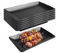 Set of 6 Rectangular Serving Plates, Matte Black, Porcelain Appetizer Plates, 20.6 x 12.6 x 2.5 cm, Dessert Plates for Sushi, Snacks, Antipasti, Fruit, Salad, Cakes - Dishwasher Safe