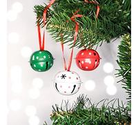 set of 6 Red/White/Green Tin Jingle Bells hanging decorations by Gisela Graham