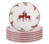 Set of 6 Red & White Reindeer Dishwasher & Microwave Safe Stoneware Plates