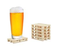 Relaxdays Set of 6 Pallet Coasters, Mini Wooden Beer Support for Glasses, Cups, 2 x 12 x 8 cm, Natural Colour, Wood