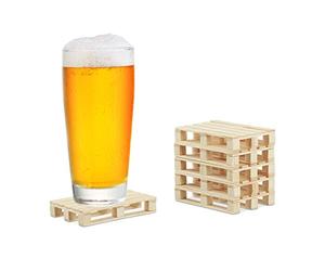 Set of 6 Relaxdays Pallet Coasters, Mini Wooden Beer Support for Glasses, Cups, 2 x 12 x 8 cm, Natural Colour