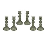 Set Of 6 Ribbed Glass Dinner Candle Holders - Vintage Green