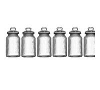 Set Of 6 Ribbed Glass Storage Jars, Clear, 1300 ml
