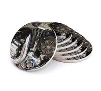 Set of 6 Round Ceramic Glass Coasters - Details of a Motorcycle Chrome Beauty Mechanic - Set of 6 (108 x 108 mm)