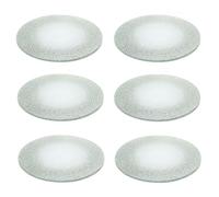 Set Of 6 Round Glitter Glass Mirror Candle Plate Stand | Silver Sparkle Candles Coaster Vanity Perfume Tray 15cm | Decorative Silver Glass Display Tray