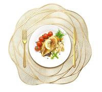 Set of 6 Round Gold Placemats - 15 Inch Rose Flower Vinyl Heat Resistant Table Mats for Dining, Party, Wedding & Holiday Decoration