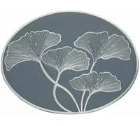 Set of 6 Round Leaf Design Place Mats - PVC Table Mats Heat Resistant Non-Slip Washable Placemats for Dining Table, Kitchen, Party - 38cm Round 3D Embossed Ginkgo Leaf Design (Grey Silver)