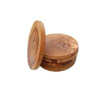Set of 6 Round Olive Wood Coasters Ø approx. 12 cm, Solid Wood Brown