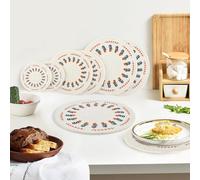 Set of 6 Round Placemats & Coasters set,Woven Cotton Boho Kitchen Dining Non-Slip Table Mats,12/18/24cm Washable Bar Drinks Protector Mats for Home,Restaurant Catering