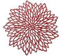 Set of 6 round red metallic placemats, leaf pattern, dining table decoration