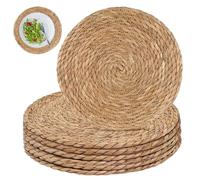 Set of 6 Round Woven Placemats, 33CM Rattan Placemats Natural Straw Dining Table Mats Round Wicker Place Mats for Kitchen Home Wedding Decor
