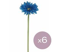 Set of 6 Royal Blue Small Head Gerbera Artificial Silk Flowers (55cm)