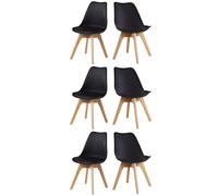 Life Interiors Set of 6 Scandinavian Dining Chairs Leather Cushions Solid Wood Legs in Black Life Interiors Black
