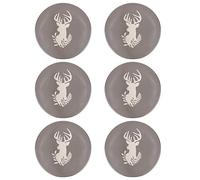 Set of 6 Side Plates - Hand Painted Grey & White Reindeer Stoneware Crockery Dishwasher & Microwave Safe Christmas Reindeer Dinnerware Set