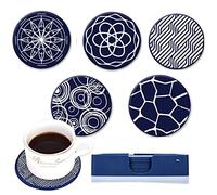 Set of 6 Silicone Drink Coasters, 10cm Round Absorbent Mats for Tabletop, Protect from Heat and Stains, for Glass, Mug, Bottle Easy Clean, Non Slip, Blue